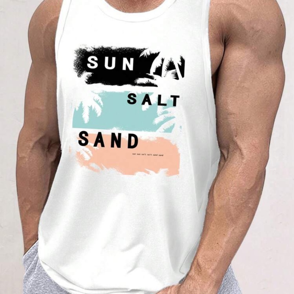 Manfinity Men's Lightweight Knitted, Surf Pattern, Hawaiian Palm Tree Tank Top